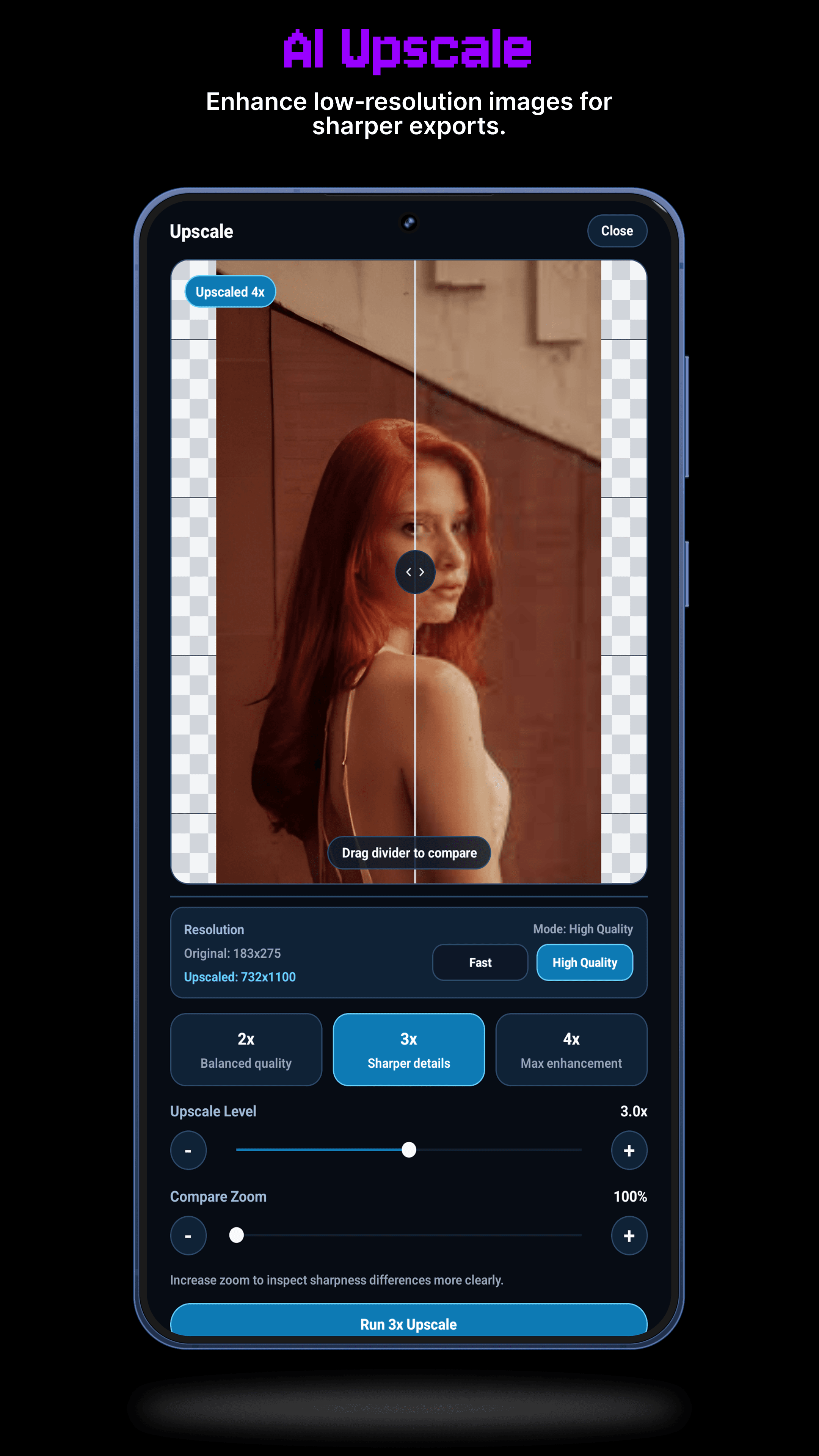 Zedito AI upscale screenshot